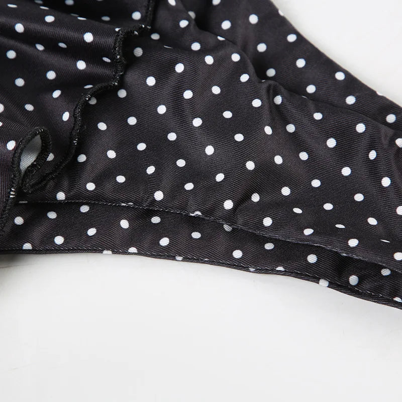 2025 Summer Vacation Beach 2 Piece Set Women Sexy Polka Dots Print Lace Up Halter Bra + Ruffles Micro Mini Skirts Swimsuit