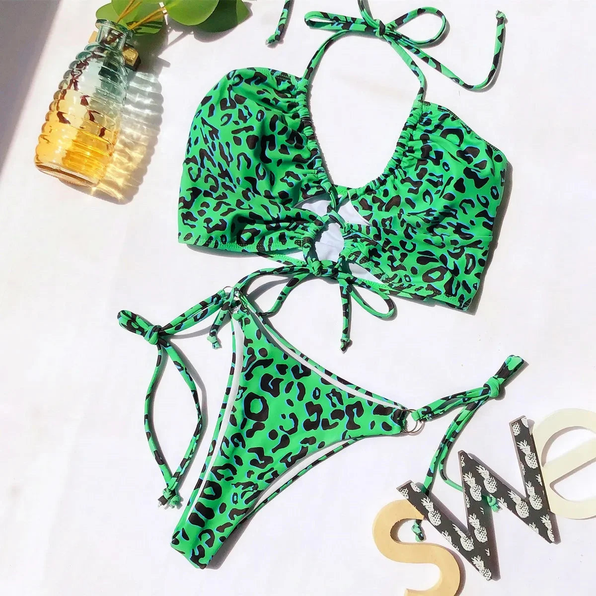 5 Colors Sexy Bikini Swimwear Swimsuit Women Leopard Push Up Drawstring Bikinis Set Bathing Suit Beach Bikini Female Banadores