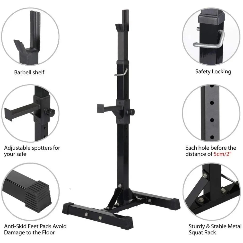 Best - Pair of Adjustable Squat Rack Standard 44-70 Inch Barbell Rack, Solid Steel Squat Stands Bench Press Storage