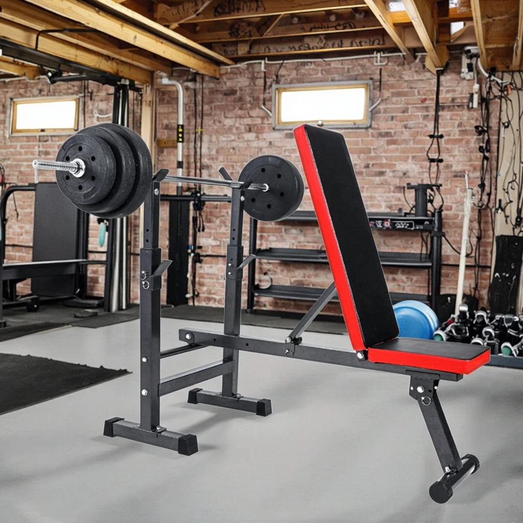 Foldable Power Rack Bench Press Machine All-in-One Gym Equipment with Weight Storage Adjustable Home Strength Cage