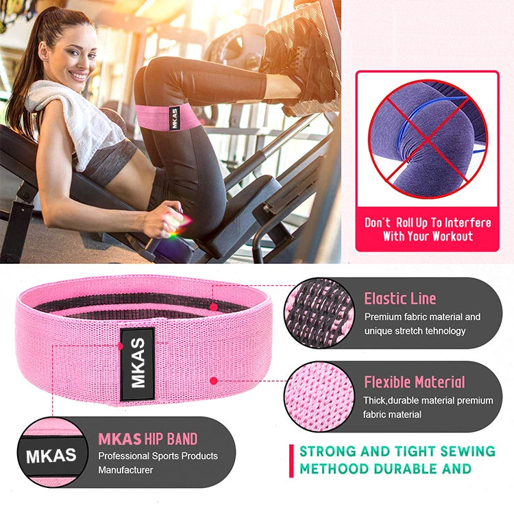 Hip Fitness Resistance Bands Exercise Workout Set Fabric Loop Yoga Booty Bands 3-Piece