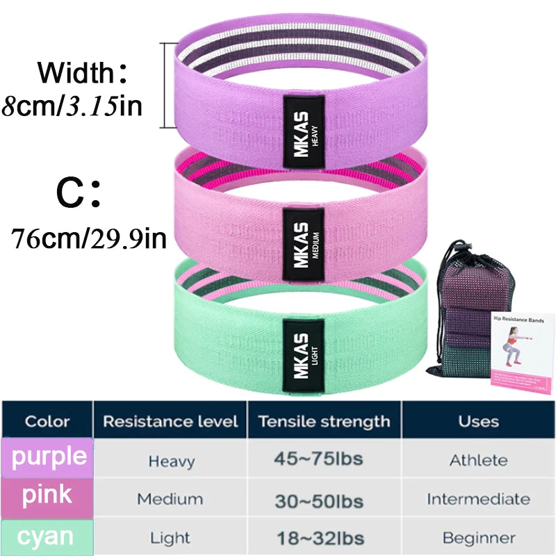 Hip Fitness Resistance Bands Exercise Workout Set Fabric Loop Yoga Booty Bands 3-Piece