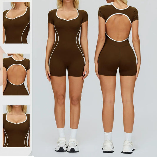 Open Back Gym Bodysuit Short Sleeve