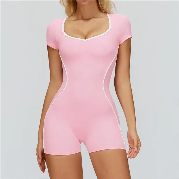 Open Back Gym Bodysuit Short Sleeve