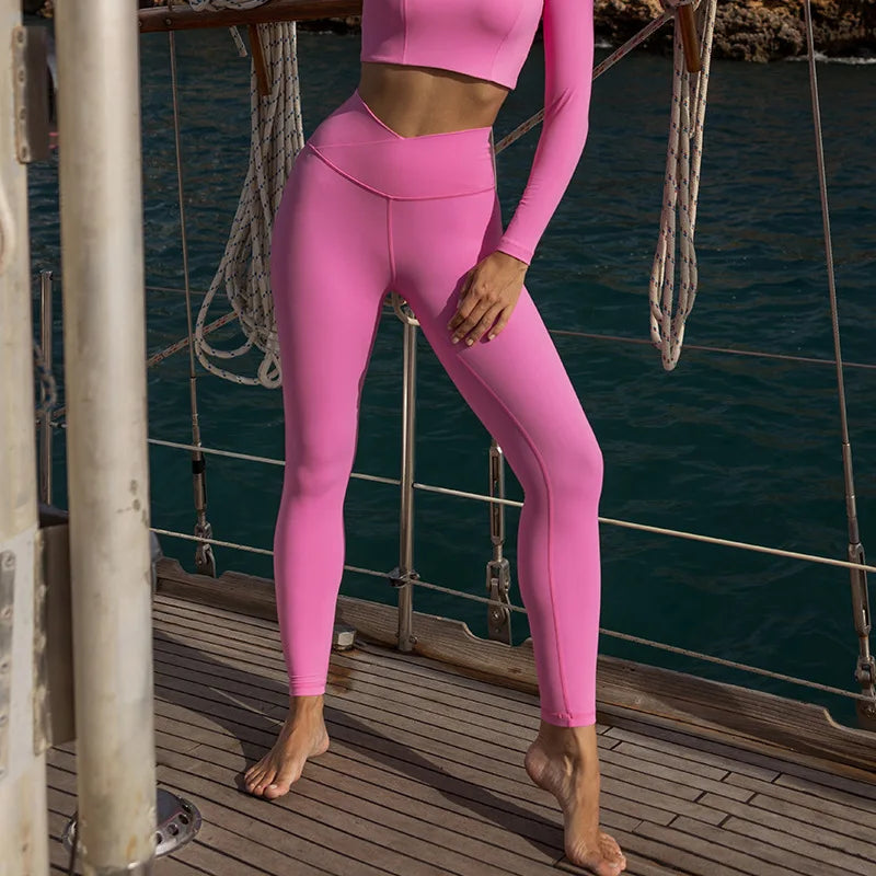 New Arrival Women's High Waist Gym Tights Fitness Skirts 2 Piece Yoga Set Long Sleeve Ladies Top Breathable Sportswear Solid