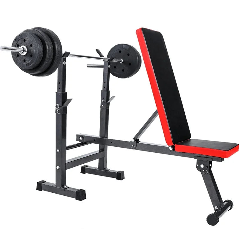 Foldable Power Rack Bench Press Machine All-in-One Gym Equipment with Weight Storage Adjustable Home Strength Cage