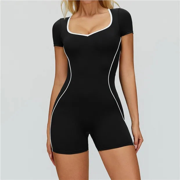Open Back Gym Bodysuit Short Sleeve