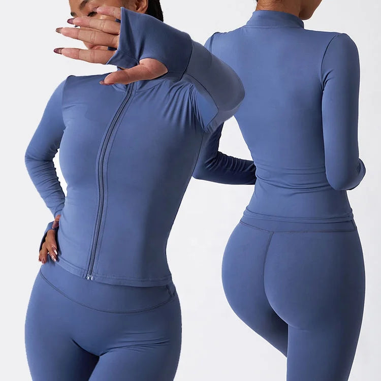 Custom Logo Sportswear New Spandex High Waist Zipper Wear Womens Slim Fitness