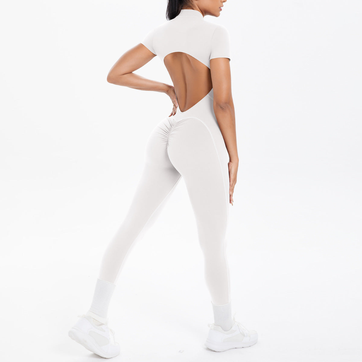 Sexy Backless Bodycon Scrunch Jumpsuit Raises Butt Women Dance Fitness Overalls Push Up
