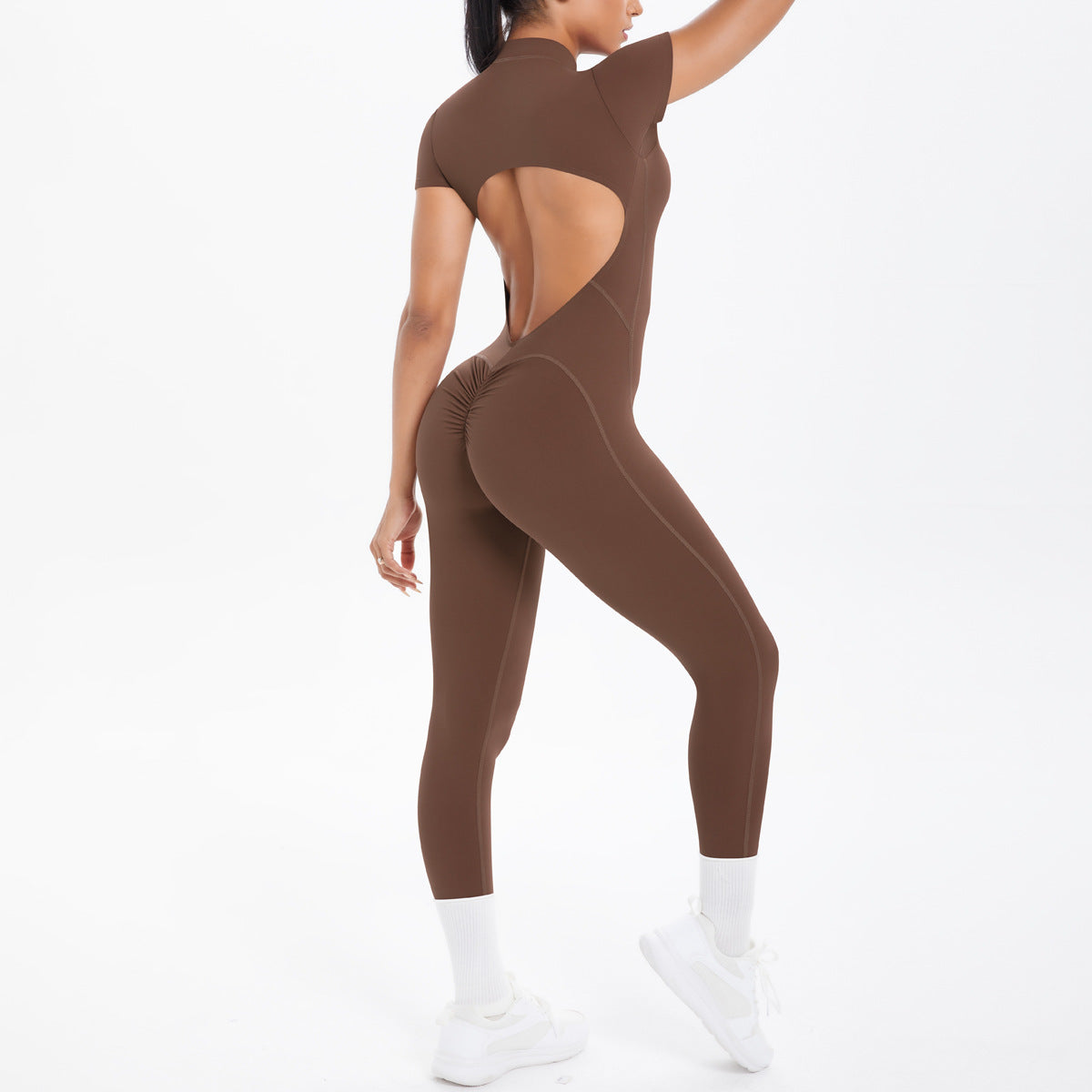 Sexy Backless Bodycon Scrunch Jumpsuit Raises Butt Women Dance Fitness Overalls Push Up
