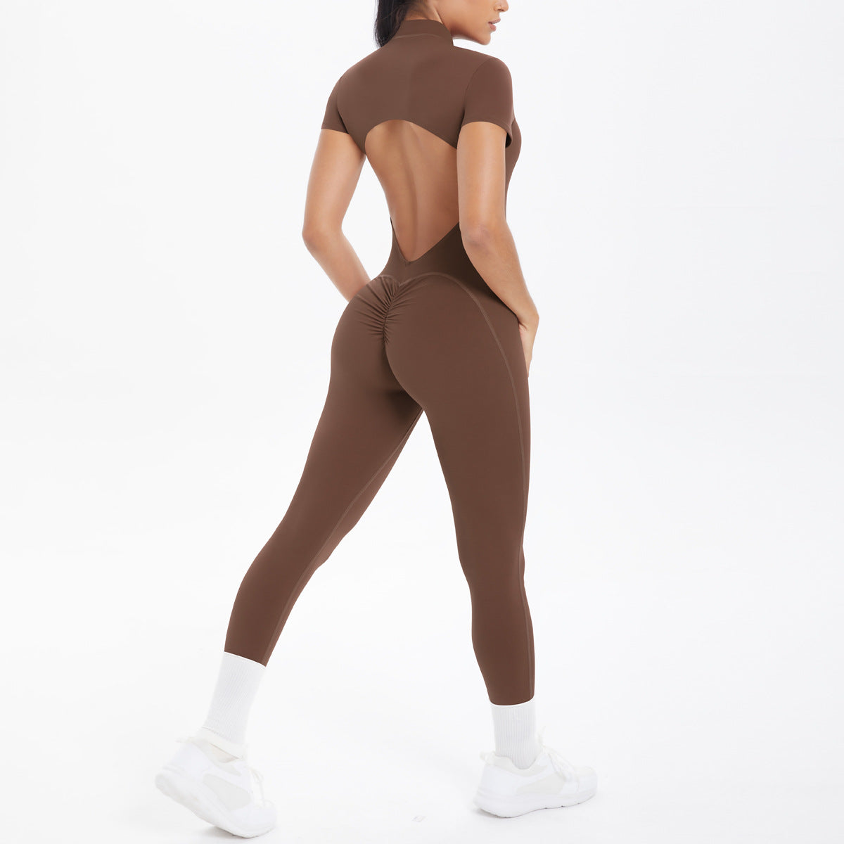 Sexy Backless Bodycon Scrunch Jumpsuit Raises Butt Women Dance Fitness Overalls Push Up