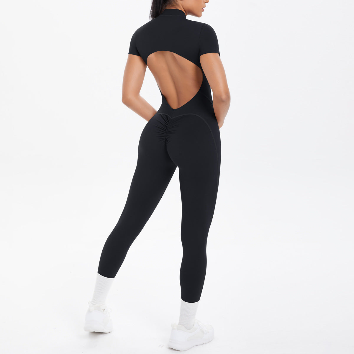 Sexy Backless Bodycon Scrunch Jumpsuit Raises Butt Women Dance Fitness Overalls Push Up