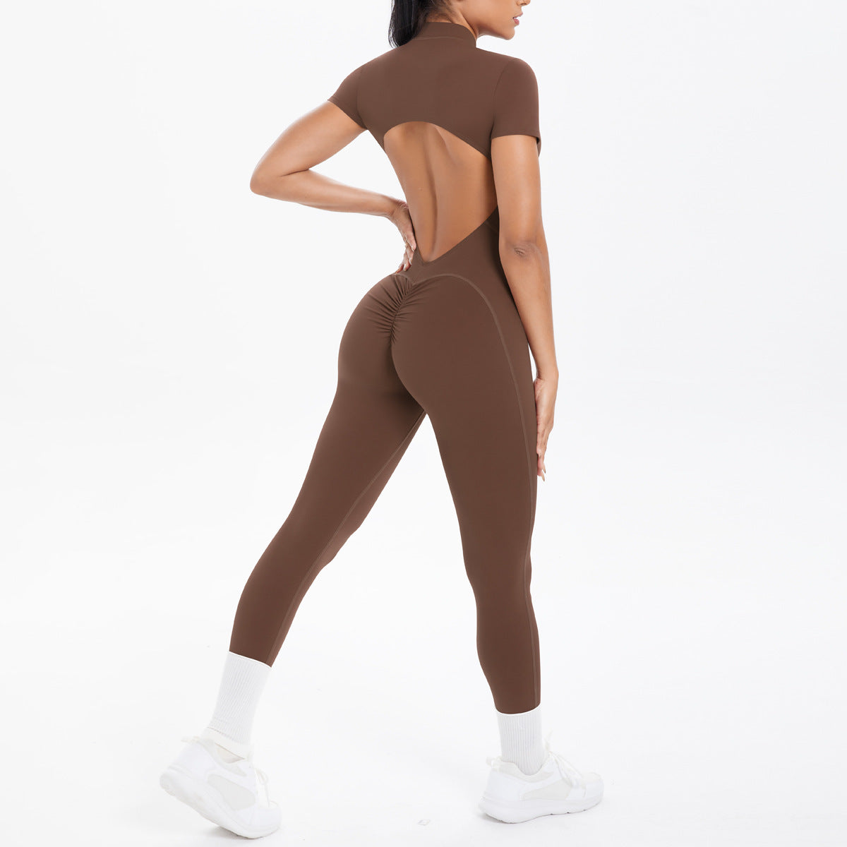 Sexy Backless Bodycon Scrunch Jumpsuit Raises Butt Women Dance Fitness Overalls Push Up