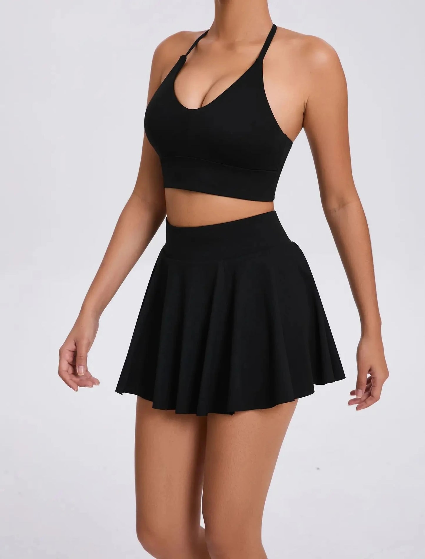 Yoga Set Casual Outdoor Bra Tennis Short Skirt Anti-light Running Pocket Fitness Suit Breathable Yoga Tank Top Tennis Suit Set