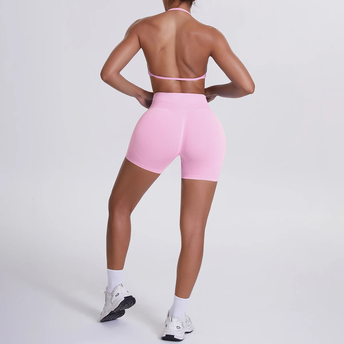 2 Pieces Yoga Set Sexy Backless Women Bra Summer Workout Gym Clothing High Waist Hip Push Up Breathable Fitness Shorts Yoga Set