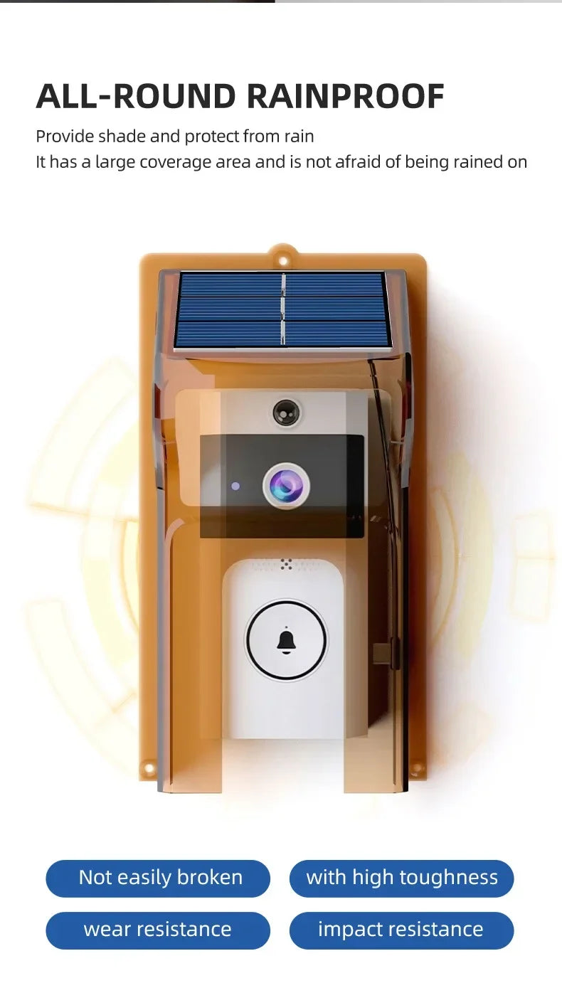 Outdoor Wireless Doorbell with Solar Cover Camera Wifi Digital Door Peepholes Waterproof Smart Home Intercom Video Eye Ring Bell