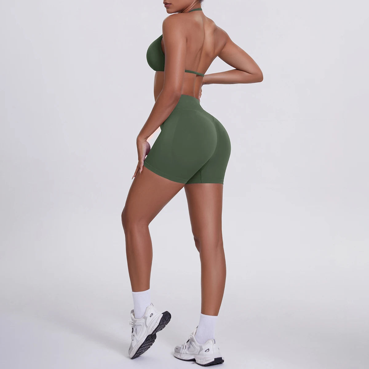 2 Pieces Yoga Set Sexy Backless Women Bra Summer Workout Gym Clothing High Waist Hip Push Up Breathable Fitness Shorts Yoga Set