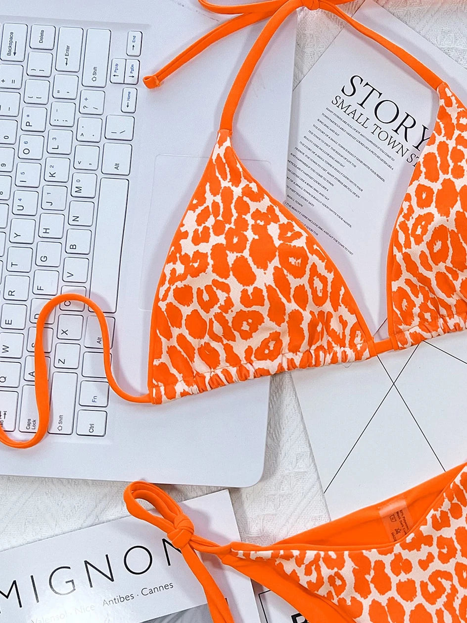 Sexy Leopard Micro Bikini 2023 Women Swimsuit Female Swimwear Thong Bikinis Set Brazilian Halter Beach Wear Lace Up Bathing Suit