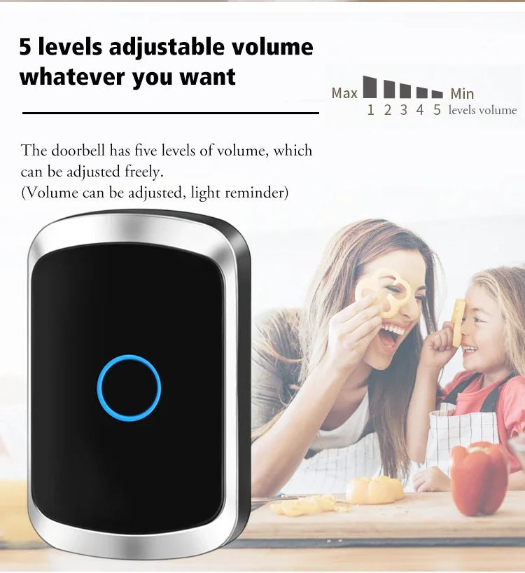 Self-Powered Wireless Doorbell – Waterproof Design, No Battery Needed, 150M Range, Smart Home Compatible