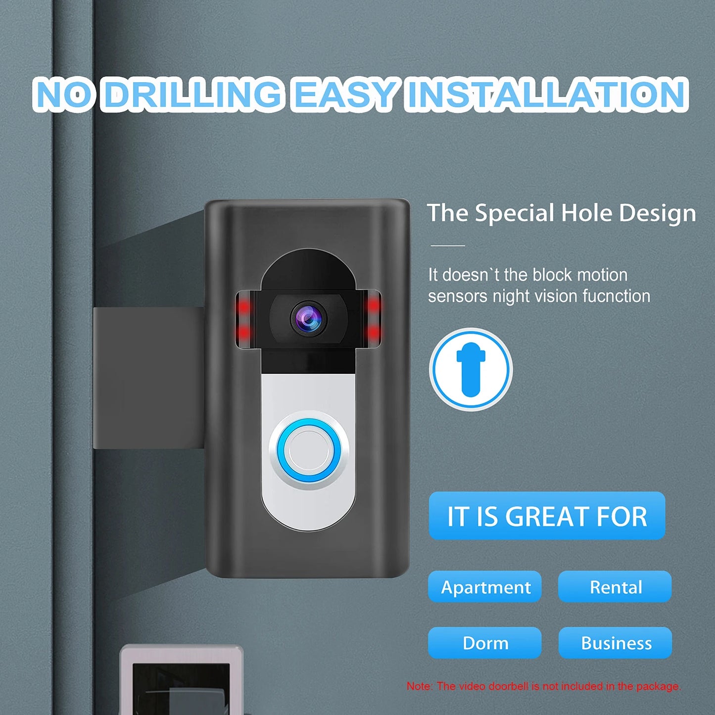 The anti-theft doorbell installation base video doorbell is easy to install without drills and is suitable for dormitories