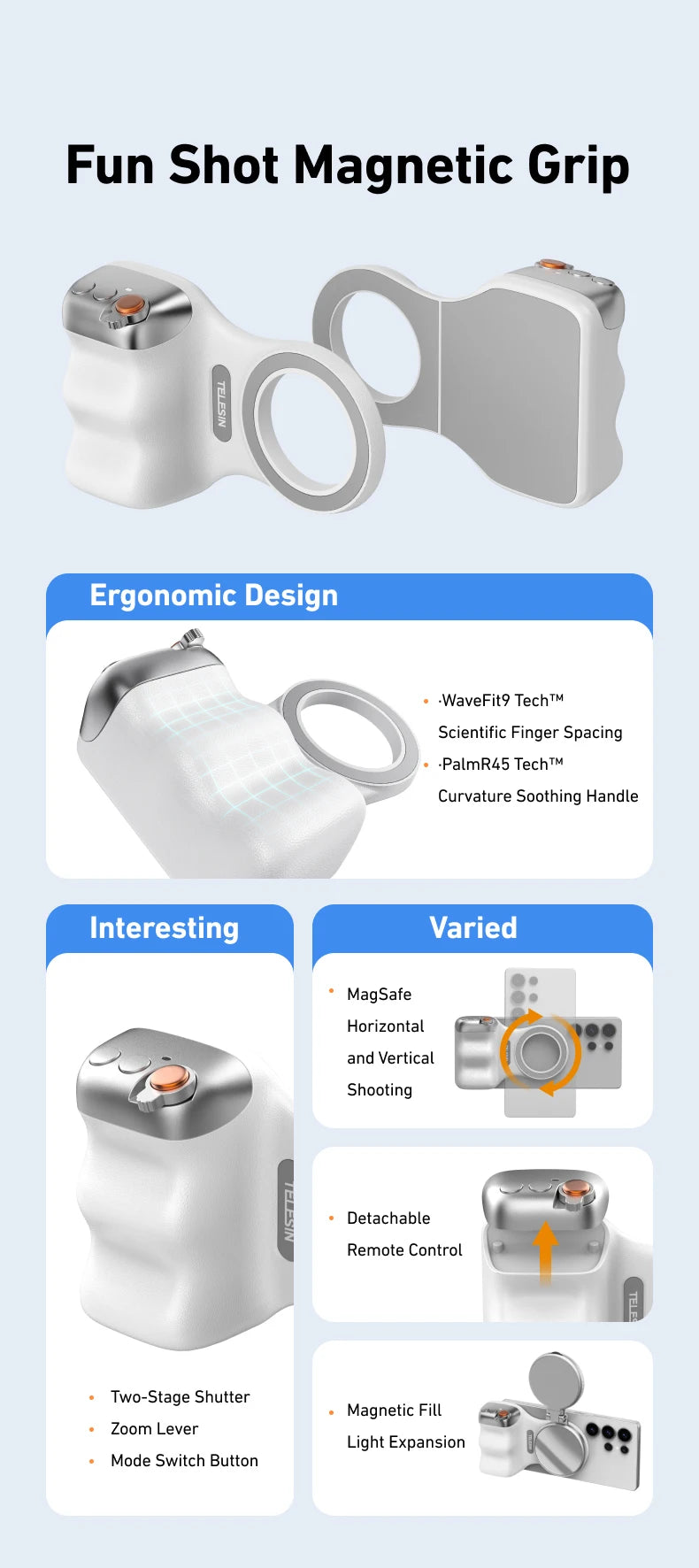 TELESIN Phone Camera Shoot Hand Grip Magnetic Smart Phone Holder Shooting Aid Remote Control Handle