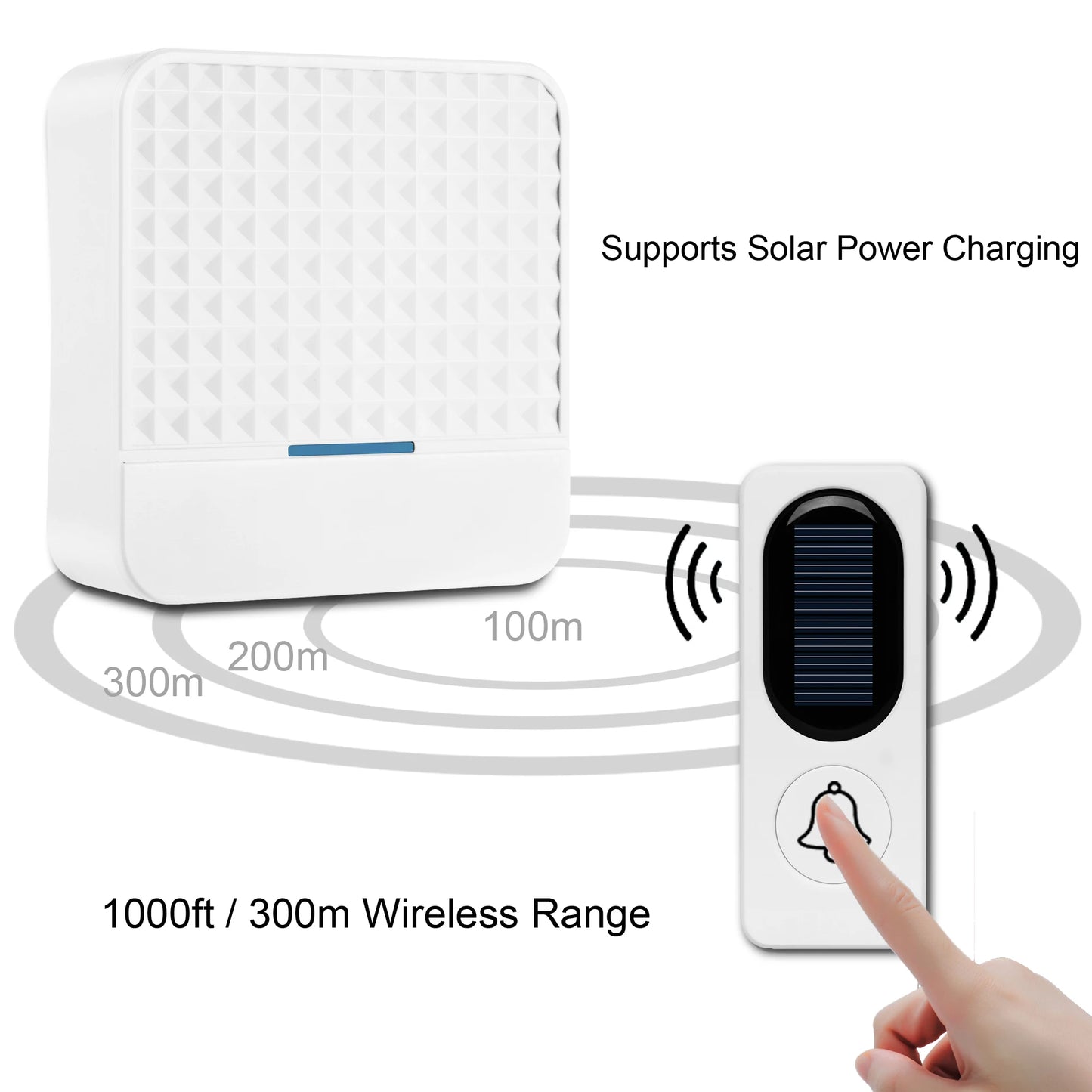 Solar Powered Doorbell, Operating at Over 1000 Feet with 52 Melodies, 4 Volume Levels & Flash Waterproof Door Chime Kit
