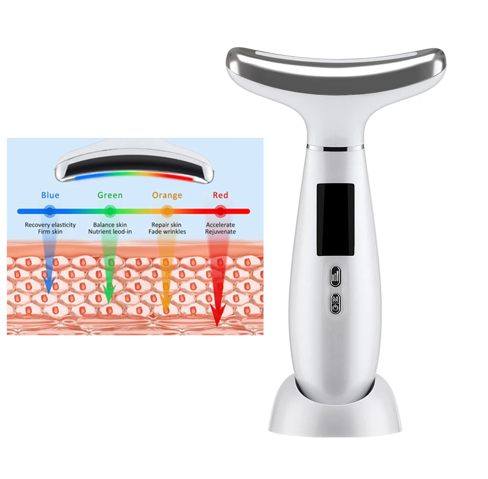 Neck Massager EMS Facial Lift 7 Light Modes Electric Skin Tightening Device LED Photon Therapy Beauty Instrument Anti Wrinkle