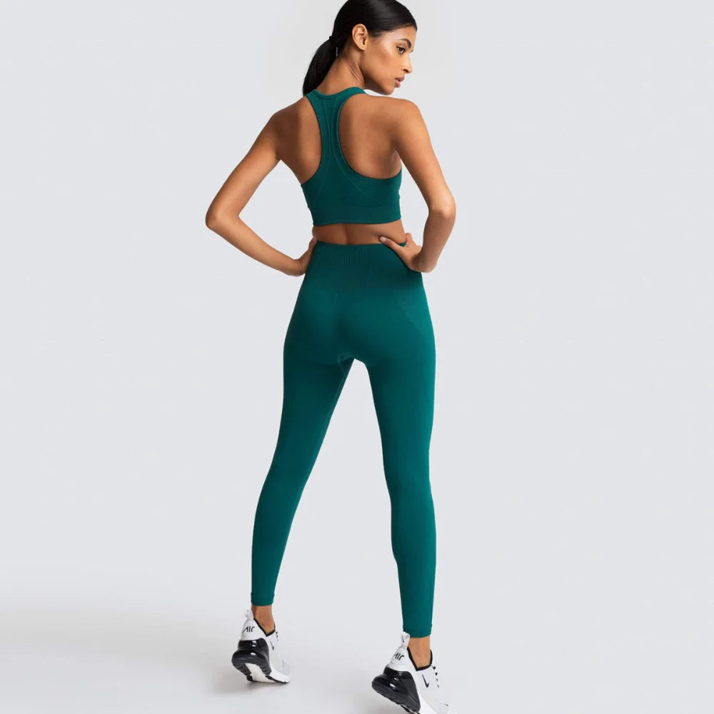 Women's Seamless Yoga Set Fitness Crop Top & Tummy Control High Waist Leggings with Built-in Bra Workout