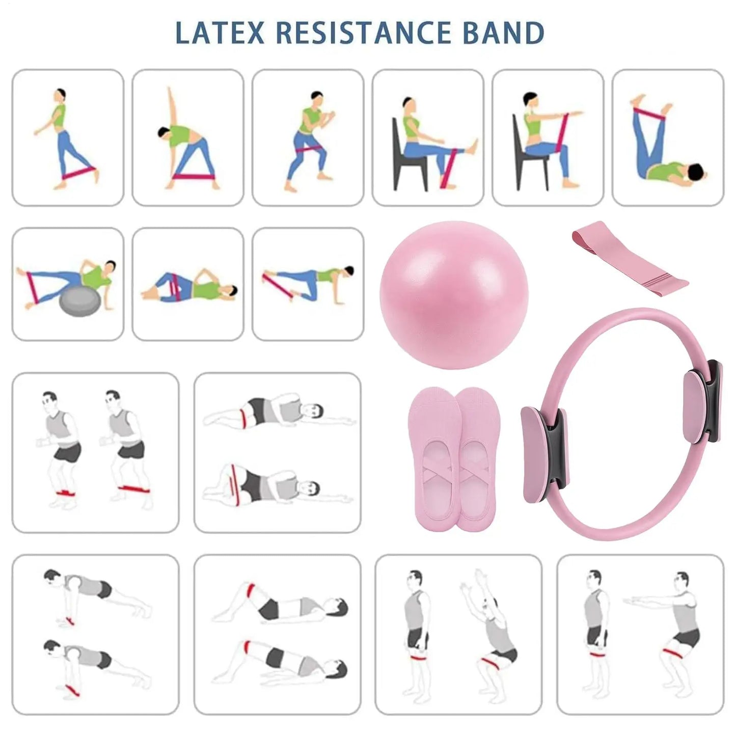 Pilates Ball and Ring Set Fitness Pilates Equipment Set Portable Resistance Band Exercise Workout Tool For Postpartum Pregnancy