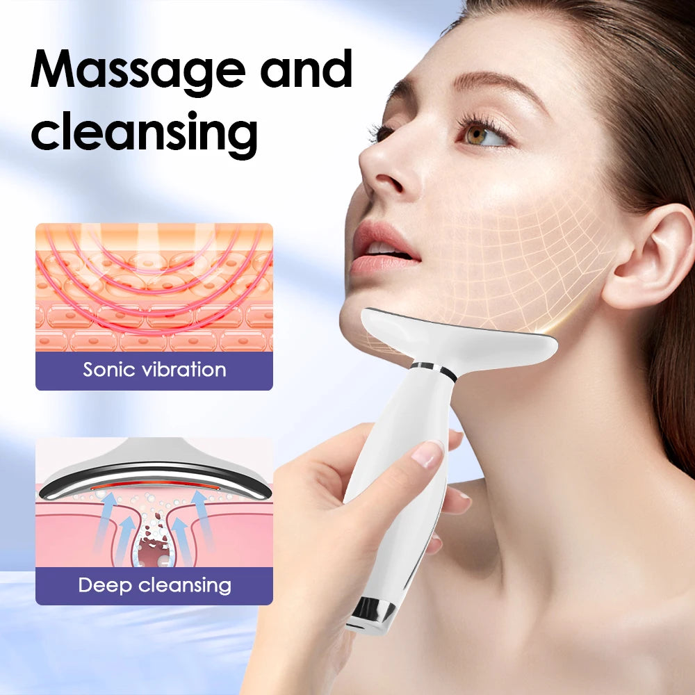 Neck Massager EMS Facial Lift 7 Light Modes Electric Skin Tightening Device LED Photon Therapy Beauty Instrument Anti Wrinkle