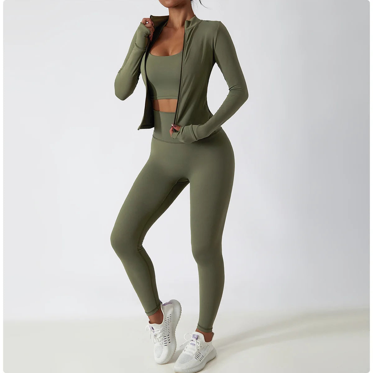 2 PCS Sportswear Women Yoga Set Gym Clothes Athletic Wear Yoga Suits Fitness Set Tracksuits Sports Bra Long Sleeve Gym Leggings