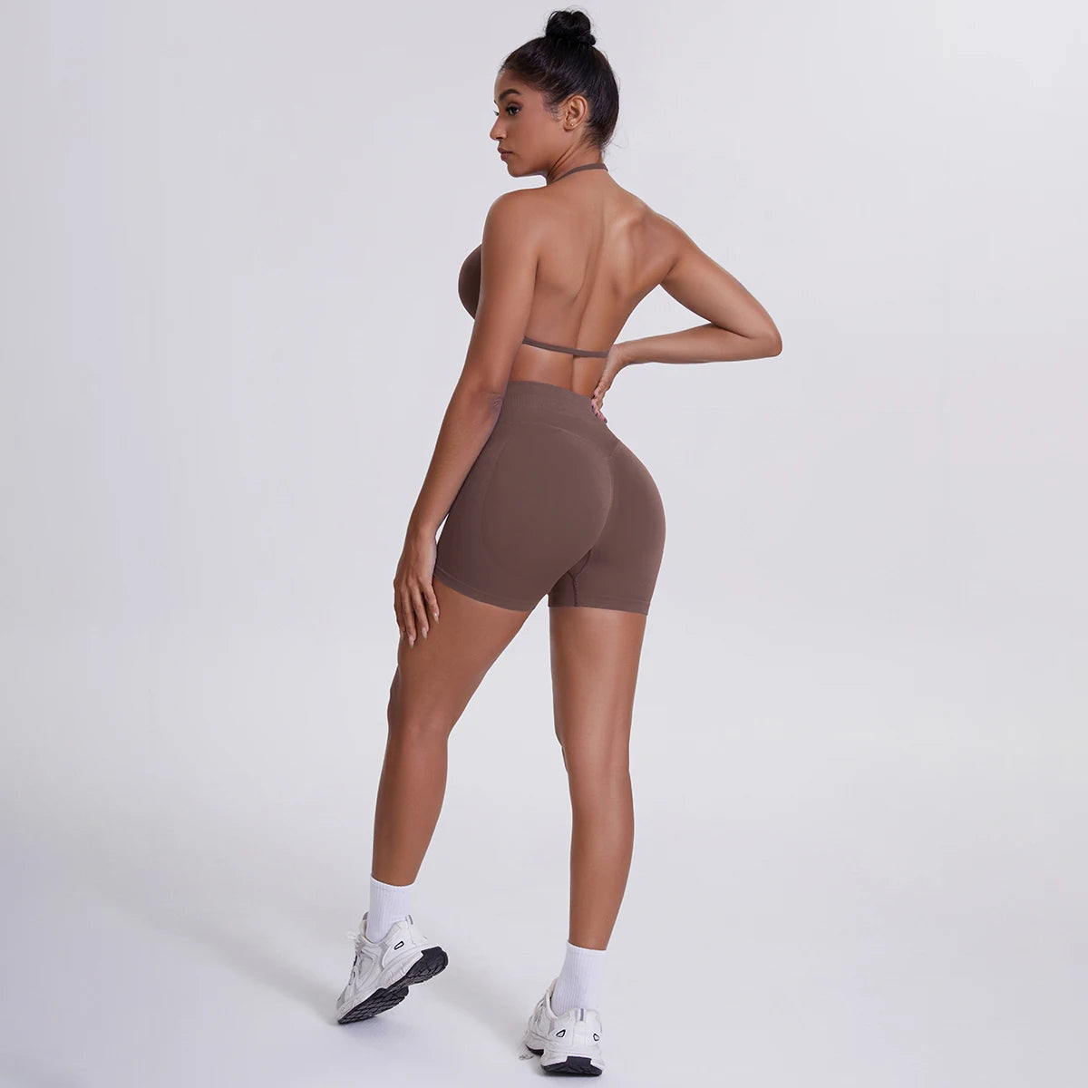 2 Pieces Yoga Set Sexy Backless Women Bra Summer Workout Gym Clothing High Waist Hip Push Up Breathable Fitness Shorts Yoga Set