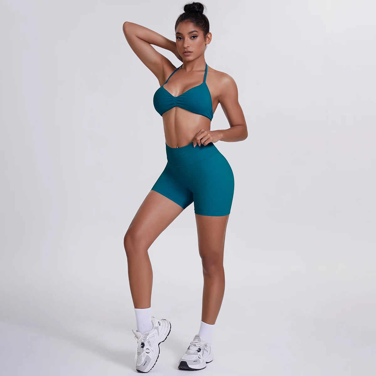 2 Pieces Yoga Set Sexy Backless Women Bra Summer Workout Gym Clothing High Waist Hip Push Up Breathable Fitness Shorts Yoga Set