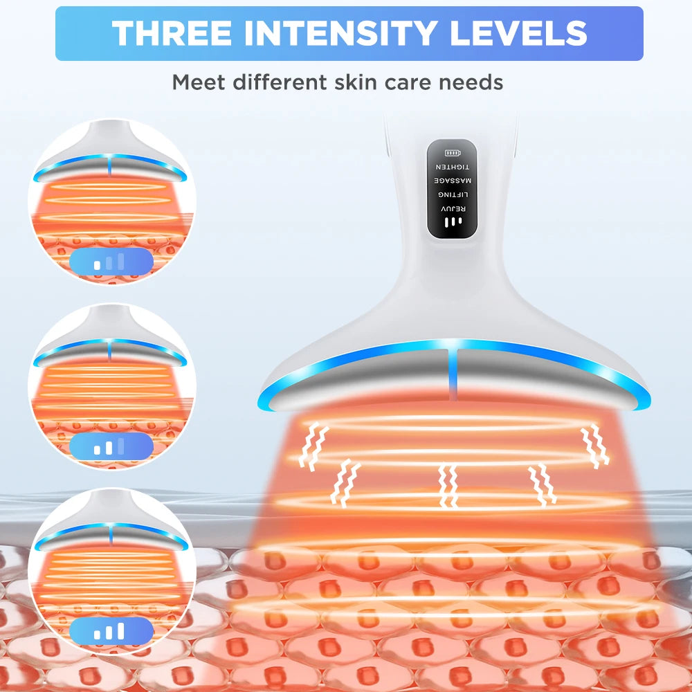 Neck Massager EMS Facial Lift 7 Light Modes Electric Skin Tightening Device LED Photon Therapy Beauty Instrument Anti Wrinkle