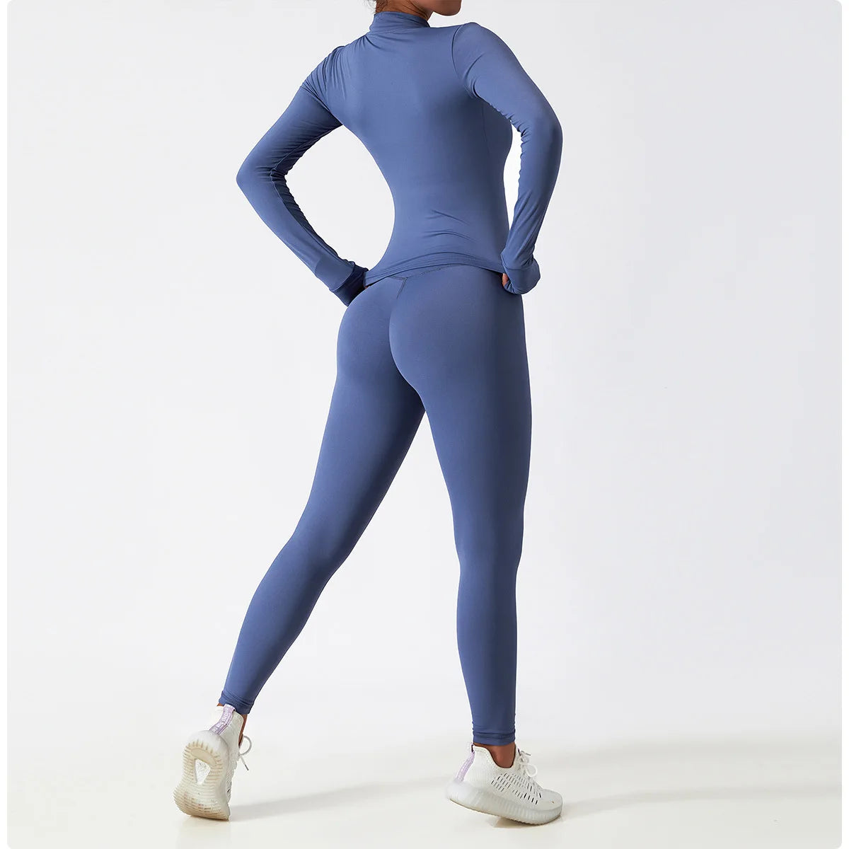 2 PCS Sportswear Women Yoga Set Gym Clothes Athletic Wear Yoga Suits Fitness Set Tracksuits Sports Bra Long Sleeve Gym Leggings