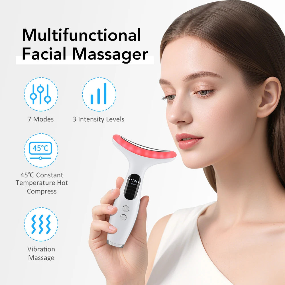 Neck Massager EMS Facial Lift 7 Light Modes Electric Skin Tightening Device LED Photon Therapy Beauty Instrument Anti Wrinkle