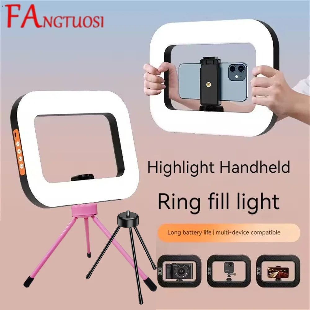 FANGTUOSI New Handheld Ring LED Rechargeable Fill light Portable Mobile Phone Live Photography Desktop Rabbit Cage Selfie Light