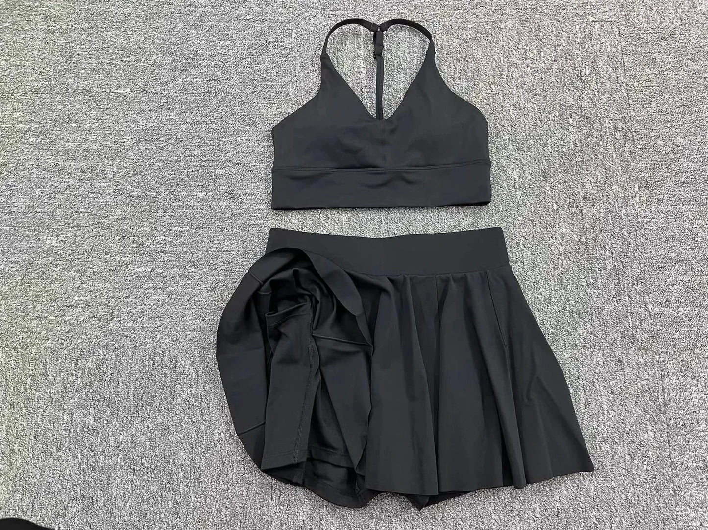 Yoga Set Casual Outdoor Bra Tennis Short Skirt Anti-light Running Pocket Fitness Suit Breathable Yoga Tank Top Tennis Suit Set