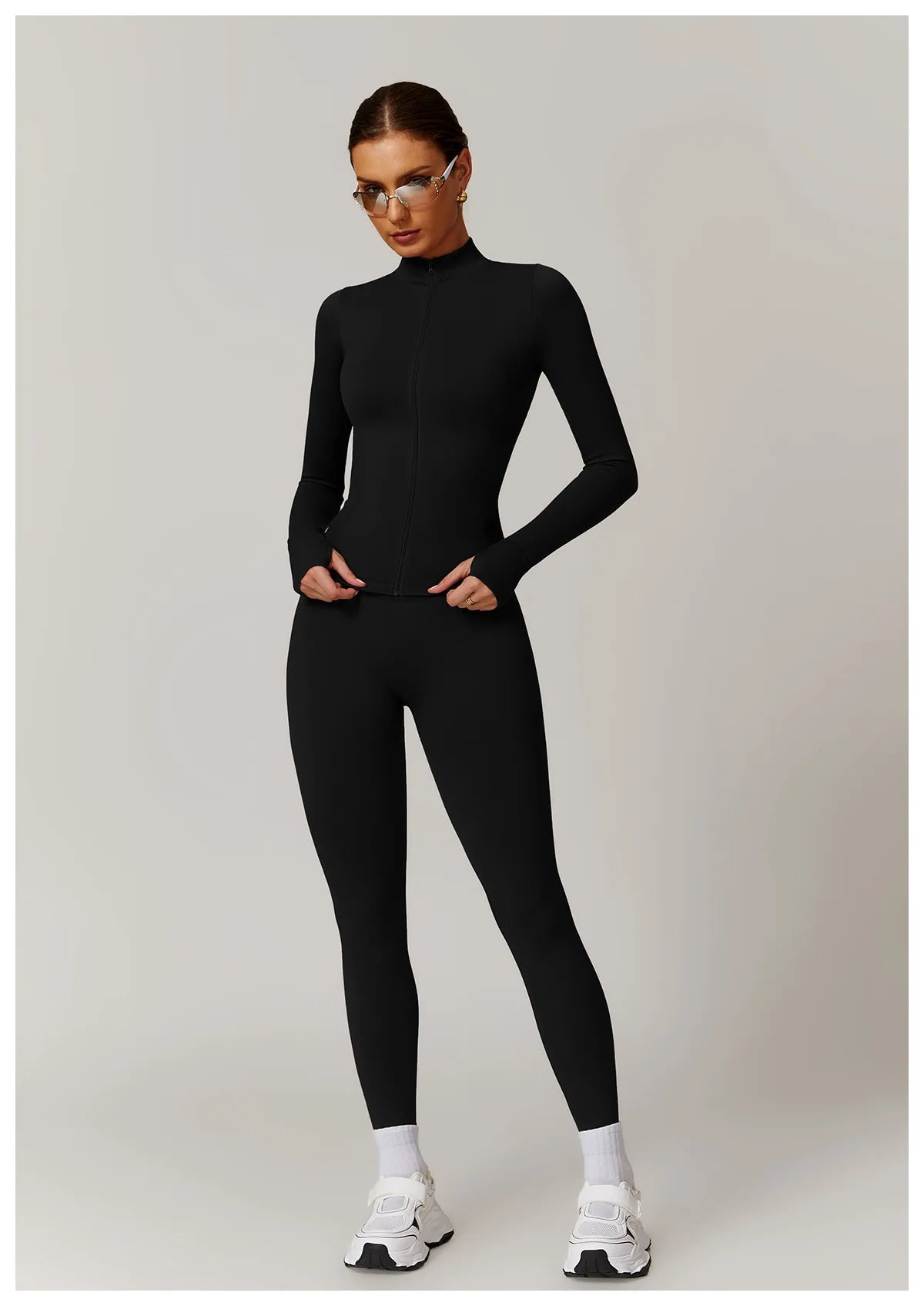 Women's Yoga Set 2025 New Solid Color High Waist Hip Lifting Pants Sports Zipper Long Sleeve Coat Top Jacket Yoga Clothing