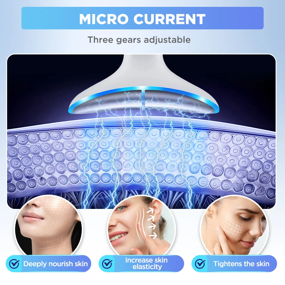 Neck Massager EMS Facial Lift 7 Light Modes Electric Skin Tightening Device LED Photon Therapy Beauty Instrument Anti Wrinkle