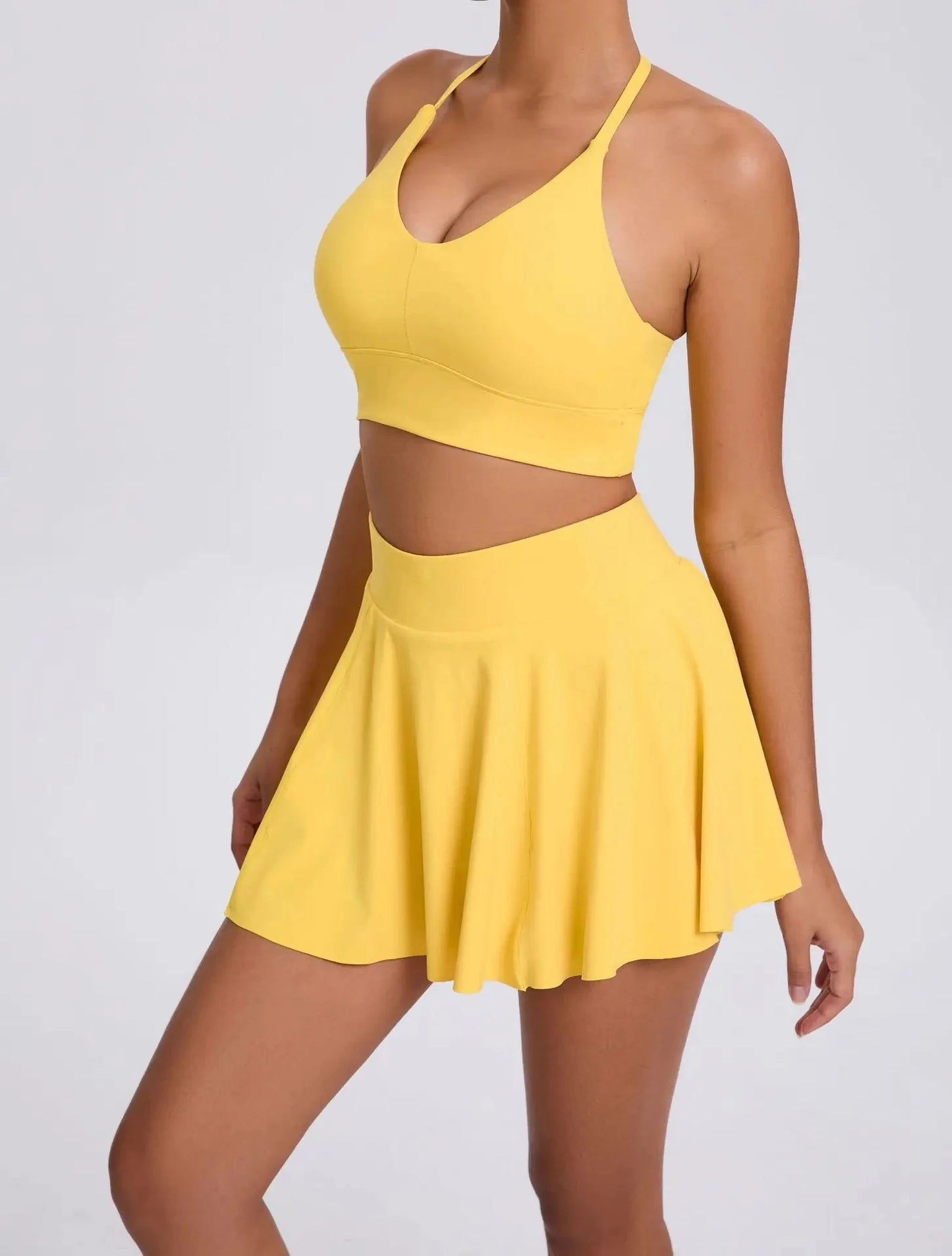 Yoga Set Casual Outdoor Bra Tennis Short Skirt Anti-light Running Pocket Fitness Suit Breathable Yoga Tank Top Tennis Suit Set