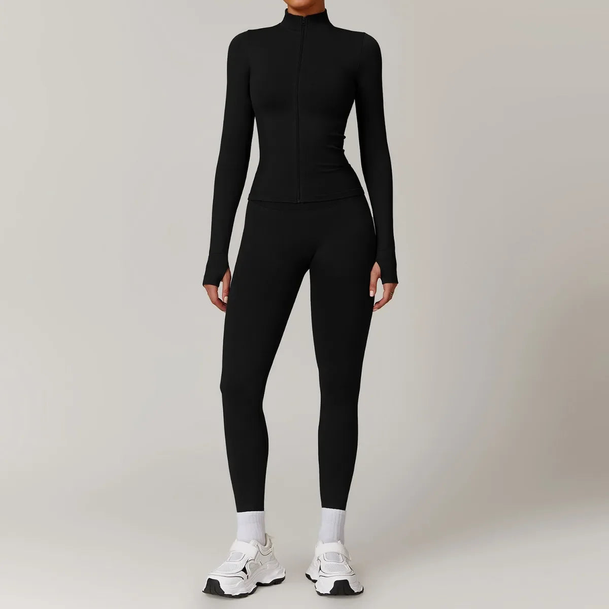 Women's Yoga Set 2025 New Solid Color High Waist Hip Lifting Pants Sports Zipper Long Sleeve Coat Top Jacket Yoga Clothing