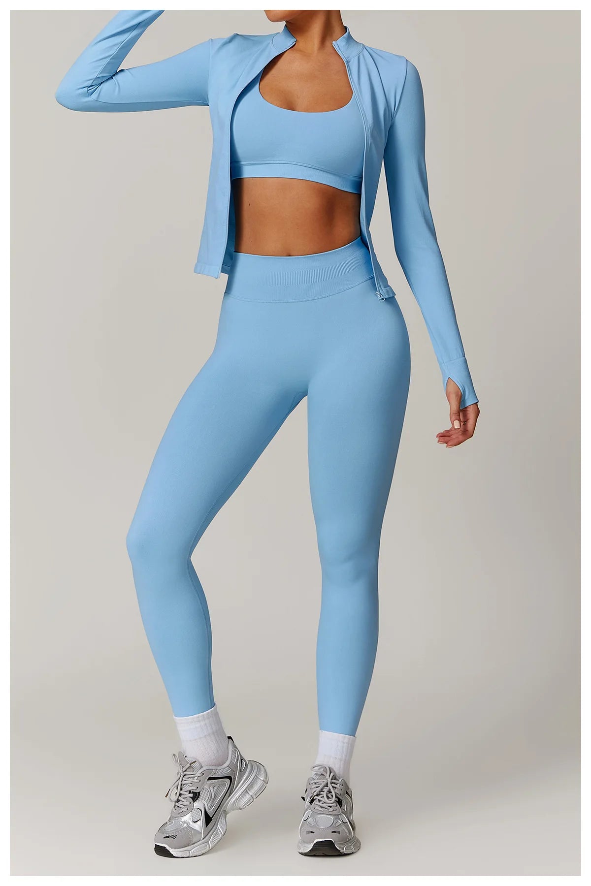 Women's Yoga Set 2025 New Solid Color High Waist Hip Lifting Pants Sports Zipper Long Sleeve Coat Top Jacket Yoga Clothing