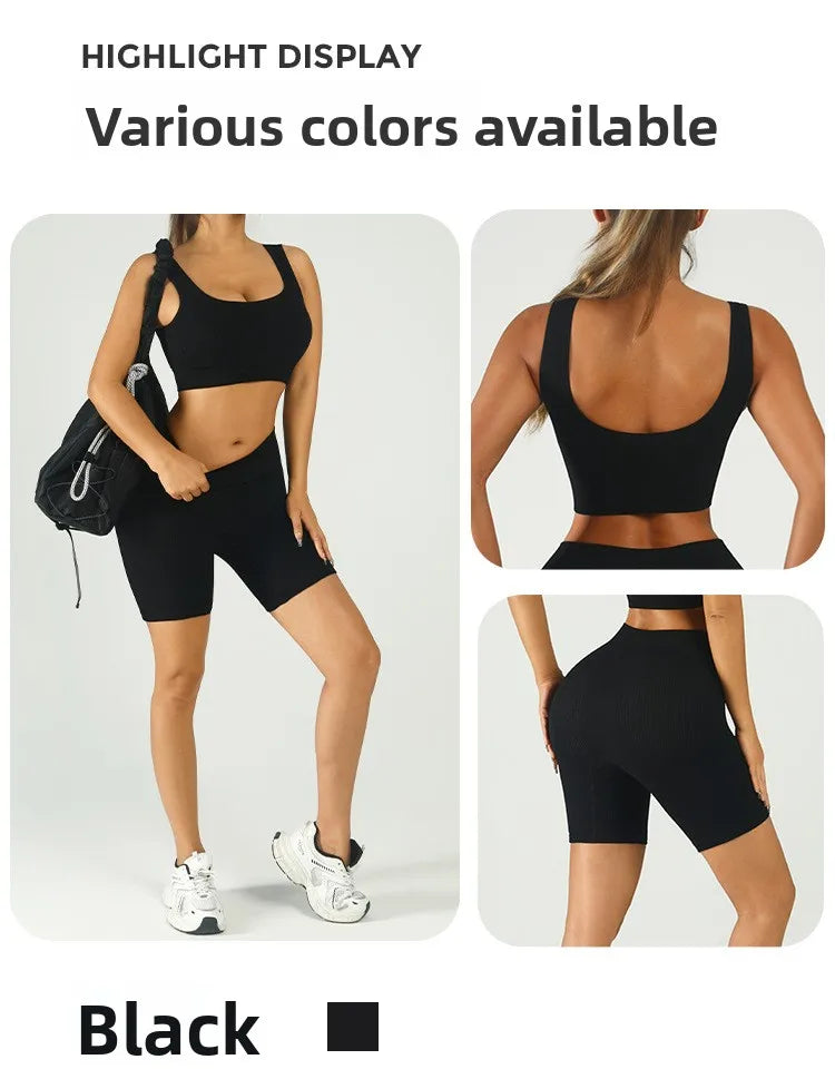 Women Seamless Yoga Set High Waist Biker Shorts Sports Bra Workout Outfit Summer