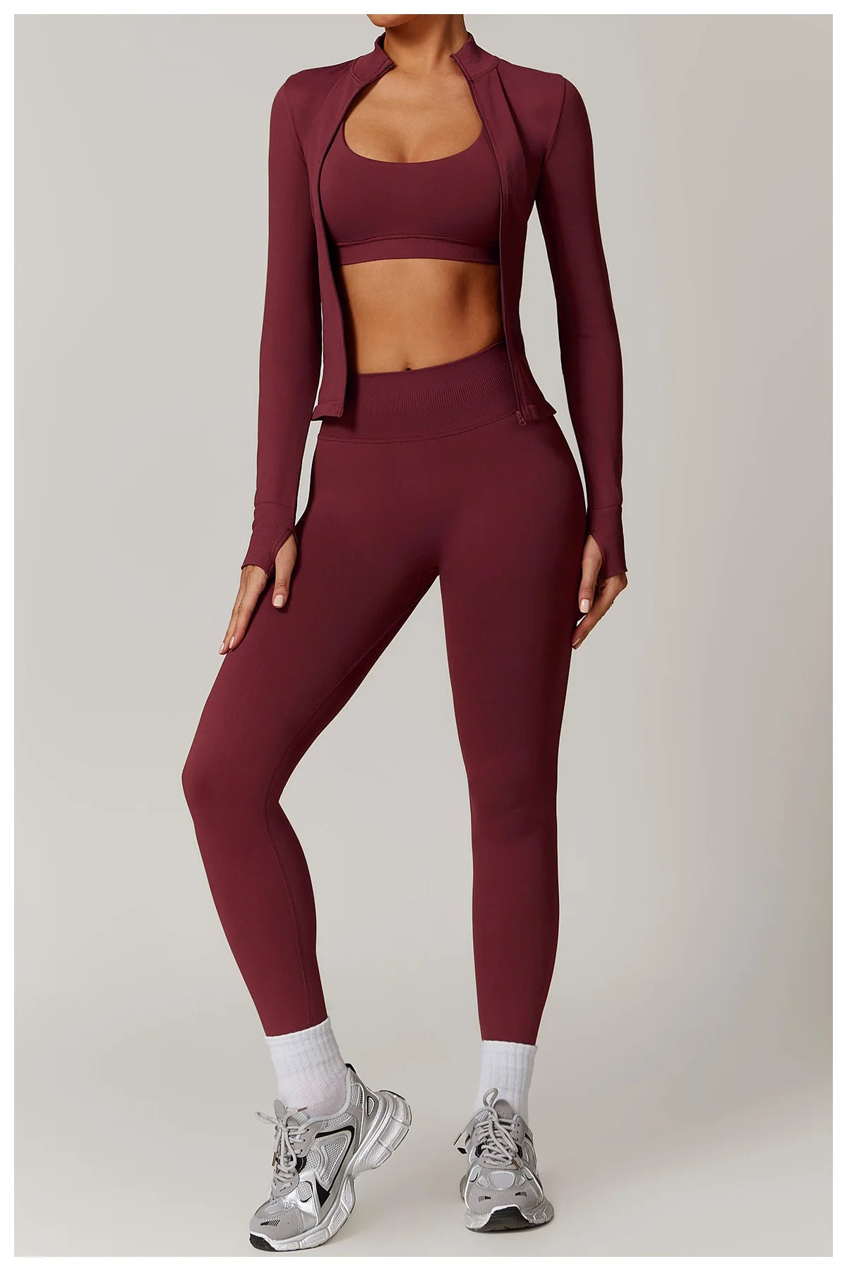 Women's Yoga Set 2025 New Solid Color High Waist Hip Lifting Pants Sports Zipper Long Sleeve Coat Top Jacket Yoga Clothing