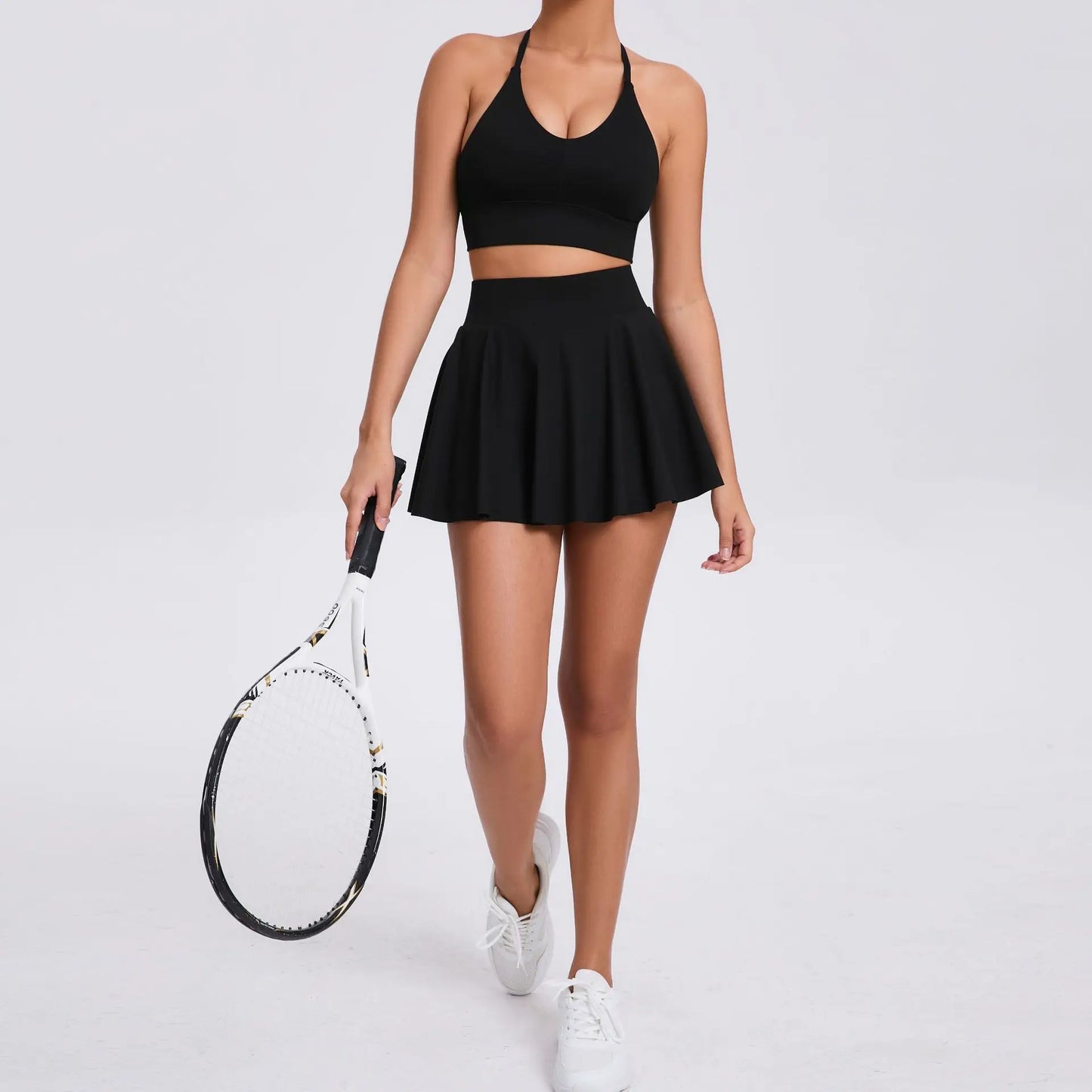 Yoga Set Casual Outdoor Bra Tennis Short Skirt Anti-light Running Pocket Fitness Suit Breathable Yoga Tank Top Tennis Suit Set