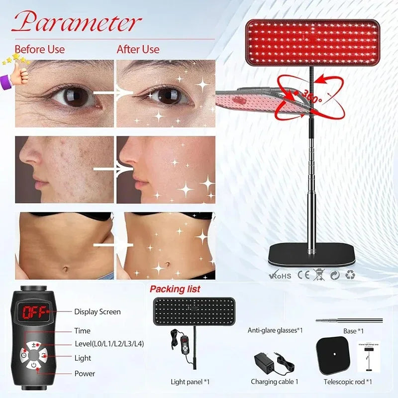 660nm 850nm Near Infrared Light Panel Red Light Lamp With Timer Face and Body Home Use Relief Pain Device with Adjustable Stand