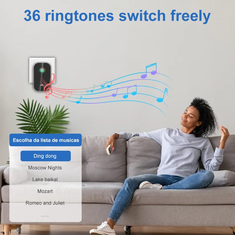 Wireless Doorbell Smart Home Welcome Door Bell 36 Ringtones 300M Long Distance