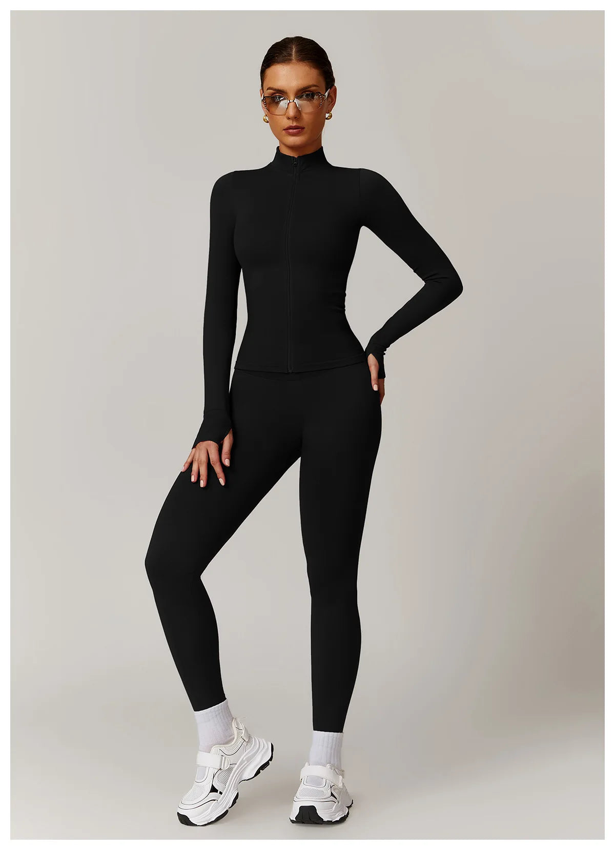Women's Yoga Set 2025 New Solid Color High Waist Hip Lifting Pants Sports Zipper Long Sleeve Coat Top Jacket Yoga Clothing