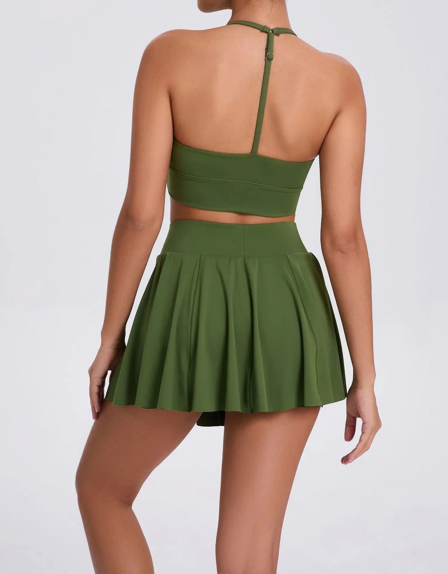 Yoga Set Casual Outdoor Bra Tennis Short Skirt Anti-light Running Pocket Fitness Suit Breathable Yoga Tank Top Tennis Suit Set